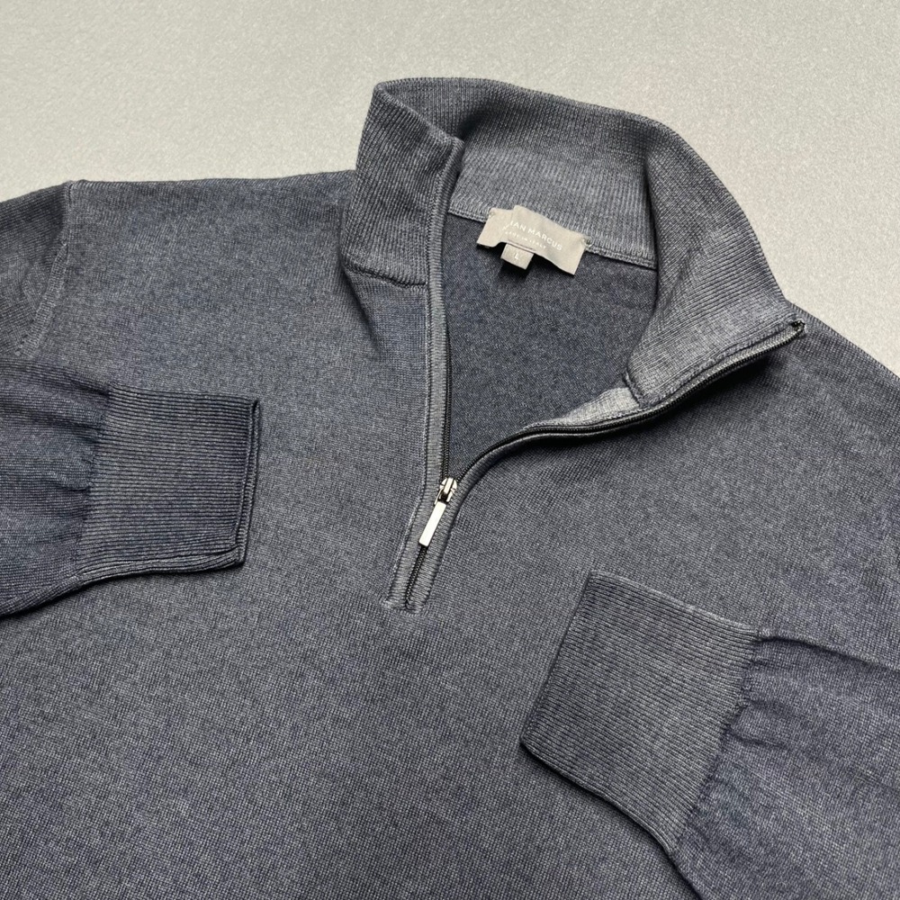 Neiman Marcus Womens Grey 100% Merino Wool Quarter Zip Sweater Made in Italy L